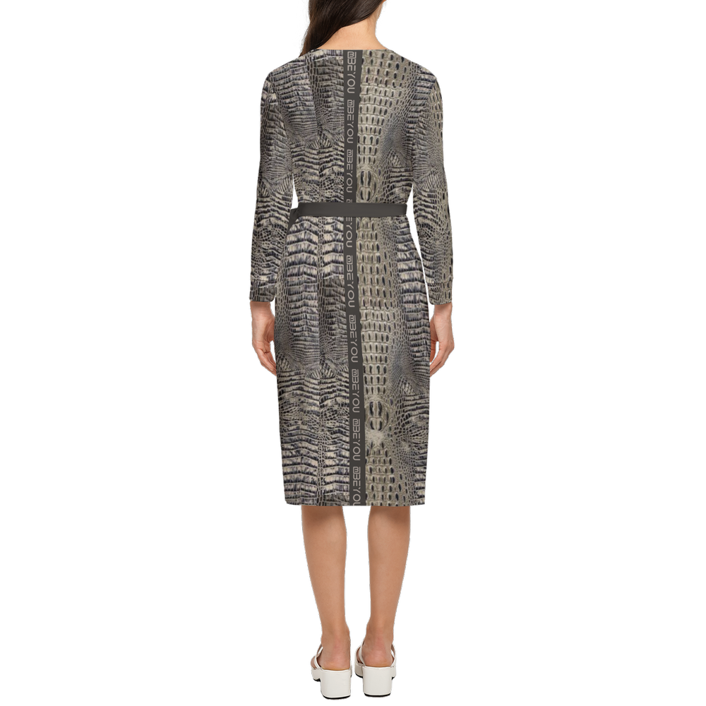 Be-Lux Women’s Faux Crocodile Recycled Grey Wrap Dress