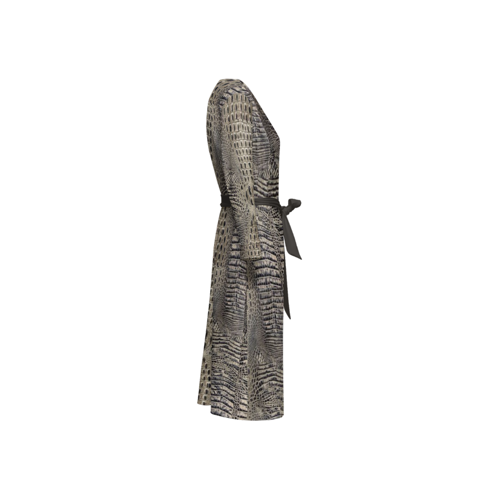 Be-Lux Women’s Faux Crocodile Recycled Grey Wrap Dress