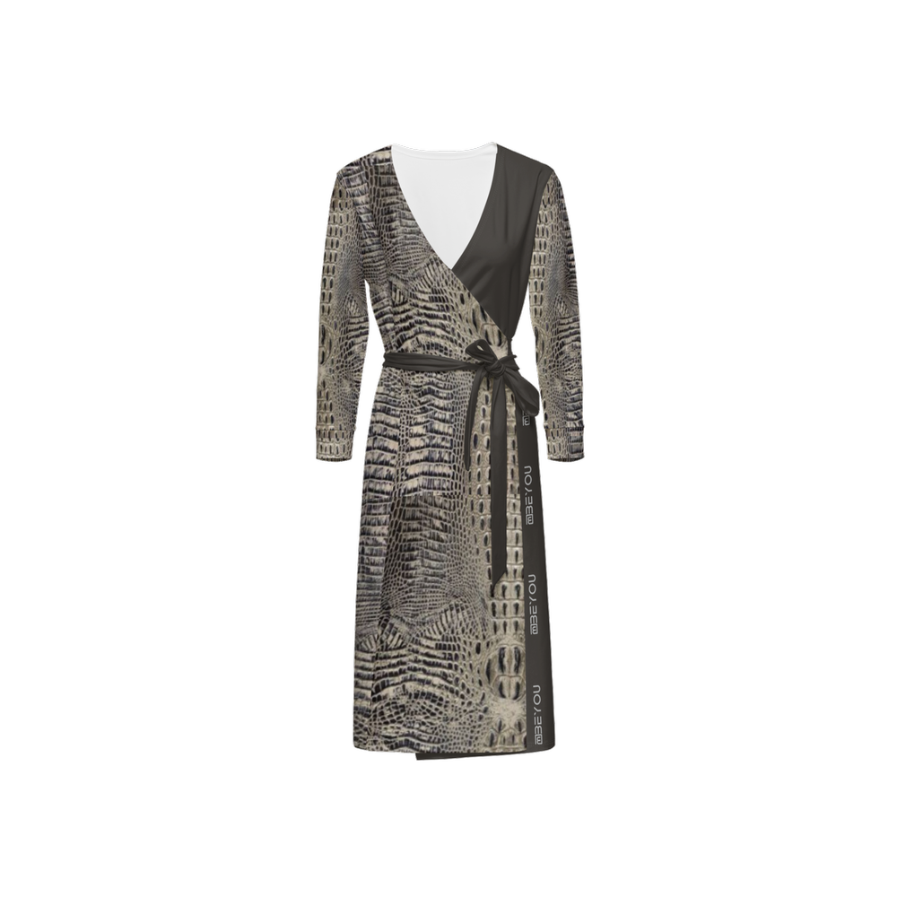 Be-Lux Women’s Faux Crocodile Recycled Grey Wrap Dress