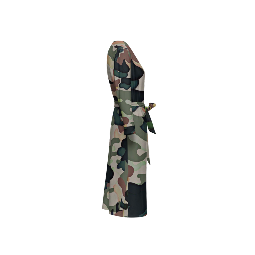 Be-Camo Women's Green Camouflage Wrap Dress