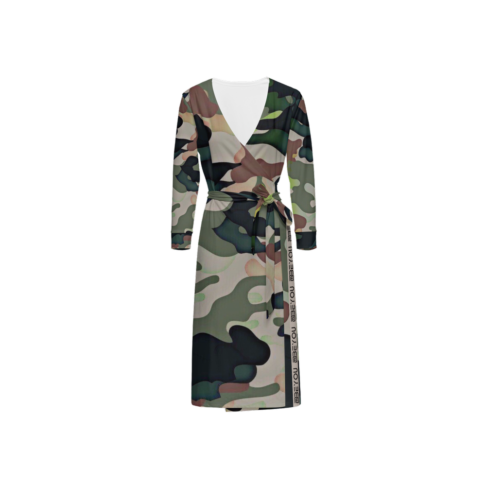 Be-Camo Women's Green Camouflage Wrap Dress