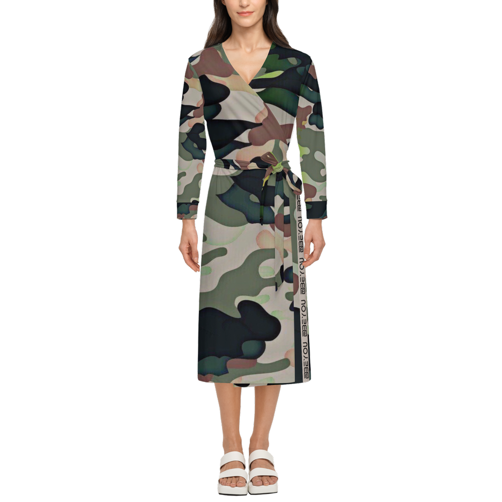 Be-Camo Women's Green Camouflage Wrap Dress