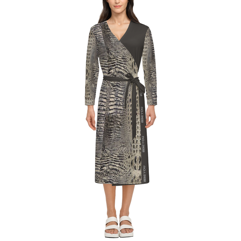 Be-Lux Women’s Faux Crocodile Recycled Grey Wrap Dress
