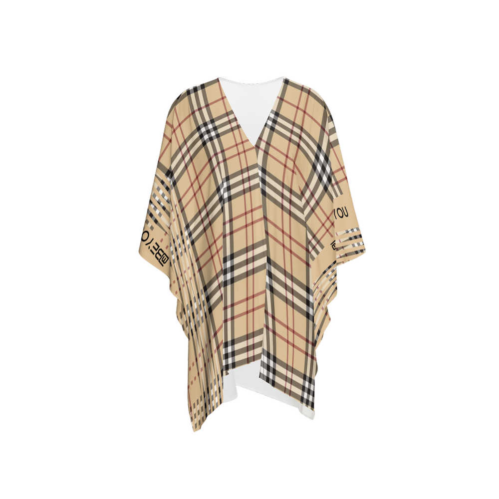 Tan Plaid Women's Recycled Purple Wrap Coverup
