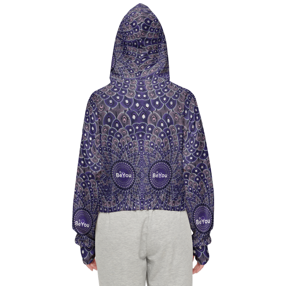 Purple Peacock Cropped Full-Zip Sustainable Hoodie