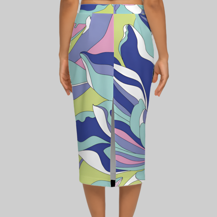 Soft Pastel Motion Women’s Back Split Sustainable Pencil Skirt Knit