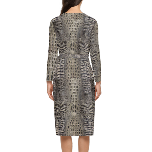 Grey LUX Crocodile Sustainable Women’s ¾ Sleeve Wrap Dress