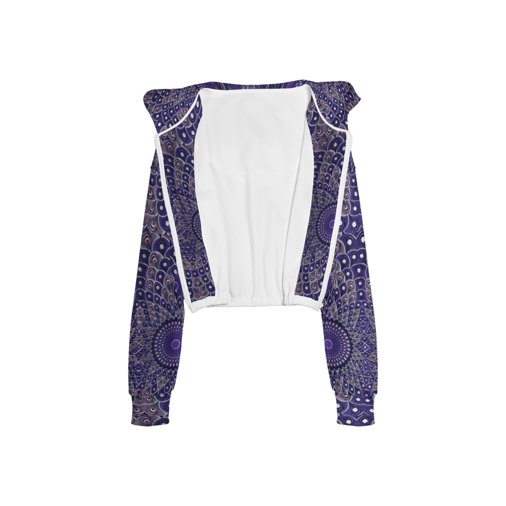 Purple Peacock Cropped Full-Zip Sustainable Hoodie