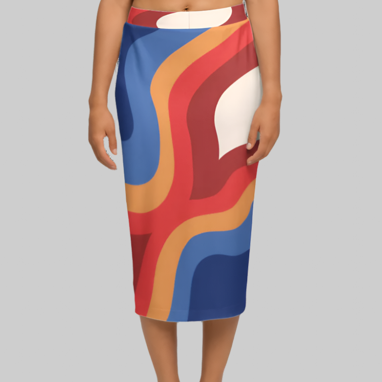 Geometric Puzzle Women’s Back Split Sustainable Pencil Skirt Knit