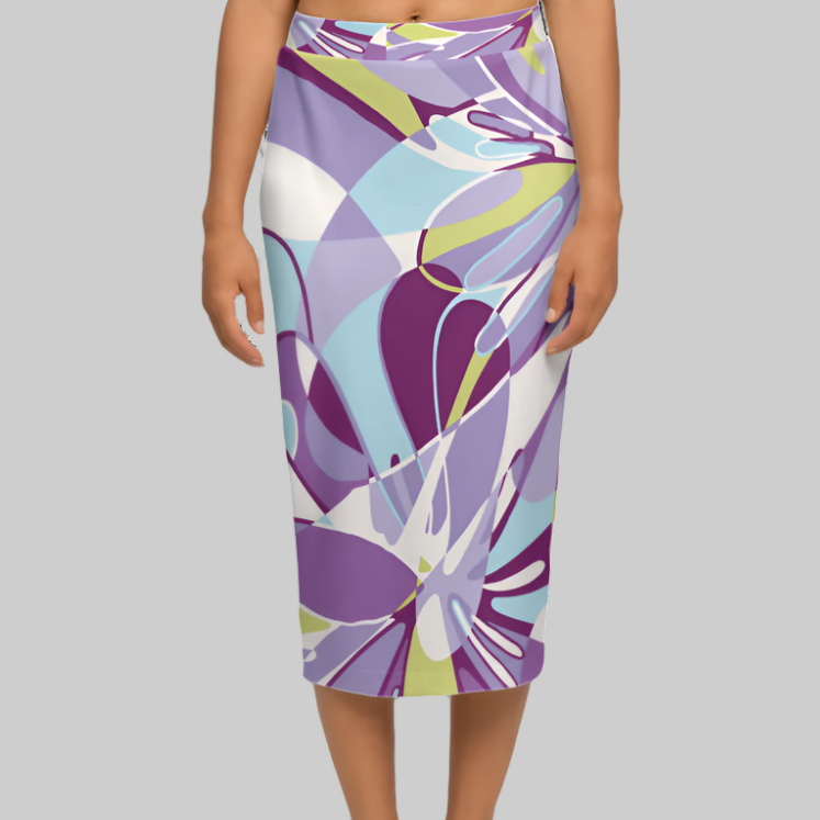 Purple Pastel Motion Women’s Back Split Sustainable Pencil Skirt Knit