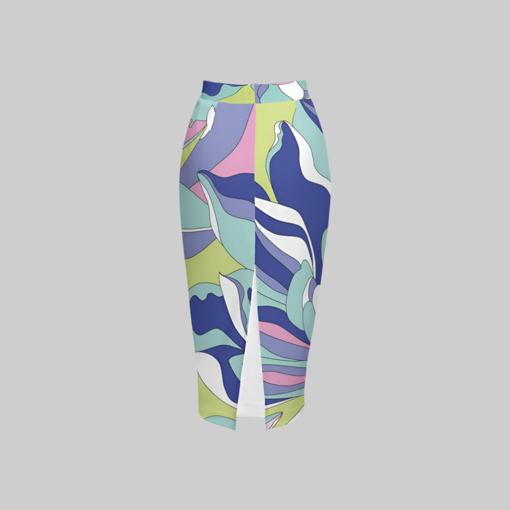 Soft Pastel Motion Women’s Back Split Sustainable Pencil Skirt Knit