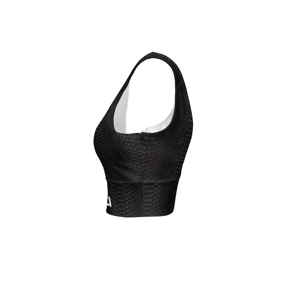 Black Crocodile Longline V-Shape-Back Sustainable Sports Bra