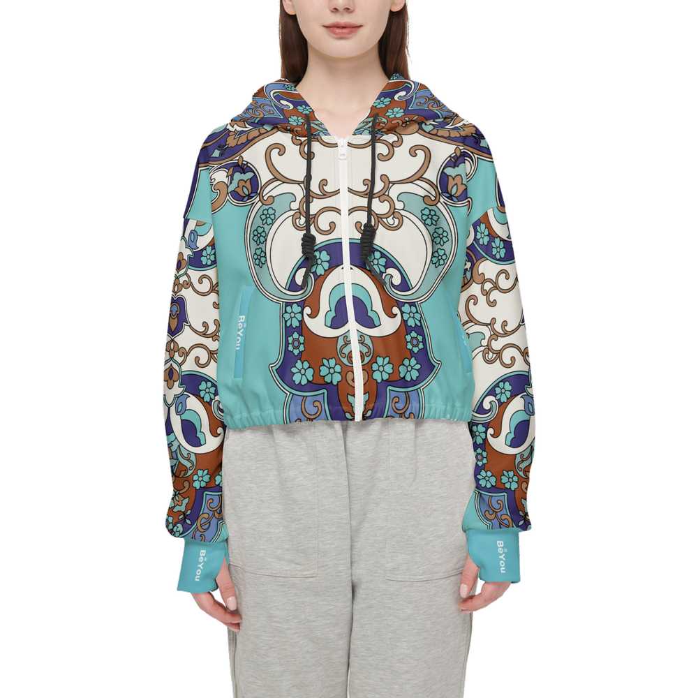 Hazie Vines Cropped Full-Zip Sustainable Hoodie
