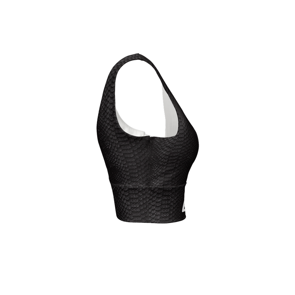 Black Crocodile Longline V-Shape-Back Sustainable Sports Bra