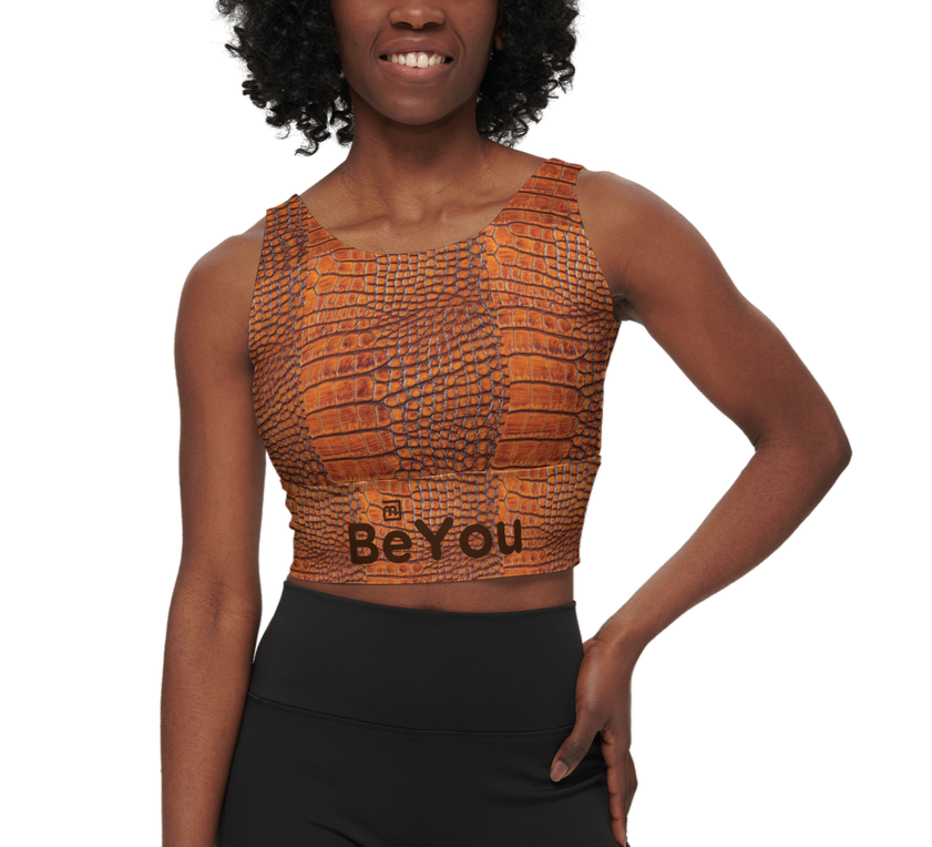 Burnt Orange Crocodile Longline V-Shape-Back Sustainable Sports Bra