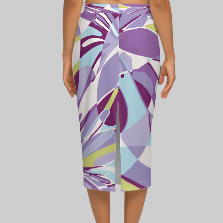 Purple Pastel Motion Women’s Back Split Sustainable Pencil Skirt Knit