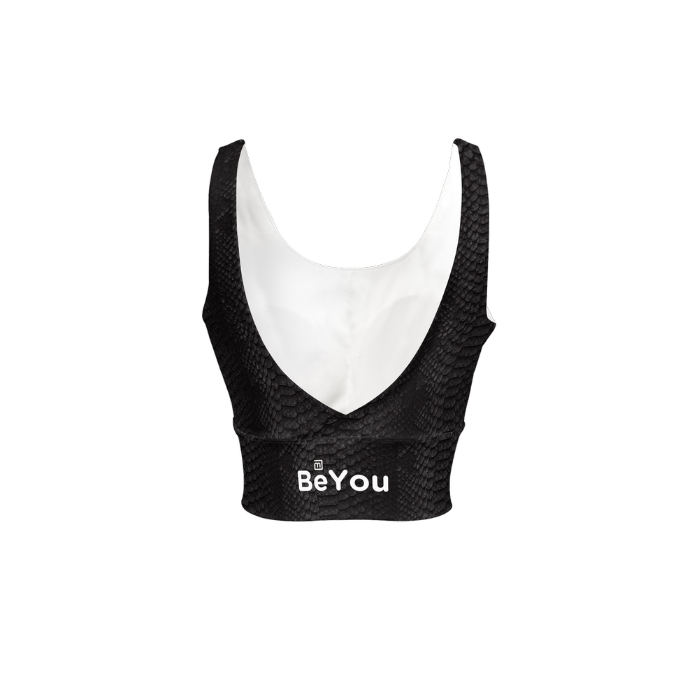 Black Crocodile Longline V-Shape-Back Sustainable Sports Bra