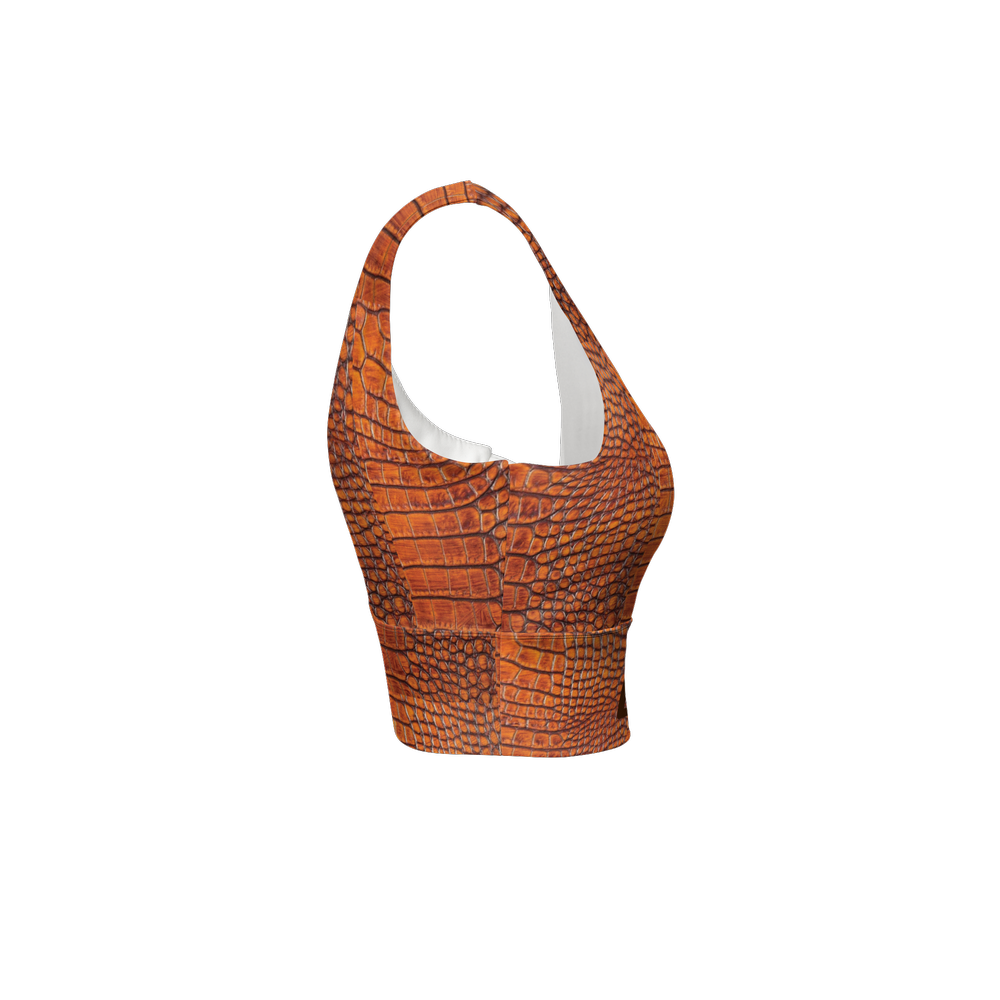 Burnt Orange Crocodile Longline V-Shape-Back Sustainable Sports Bra