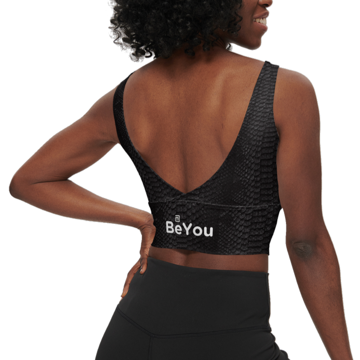 Black Crocodile Longline V-Shape-Back Sustainable Sports Bra