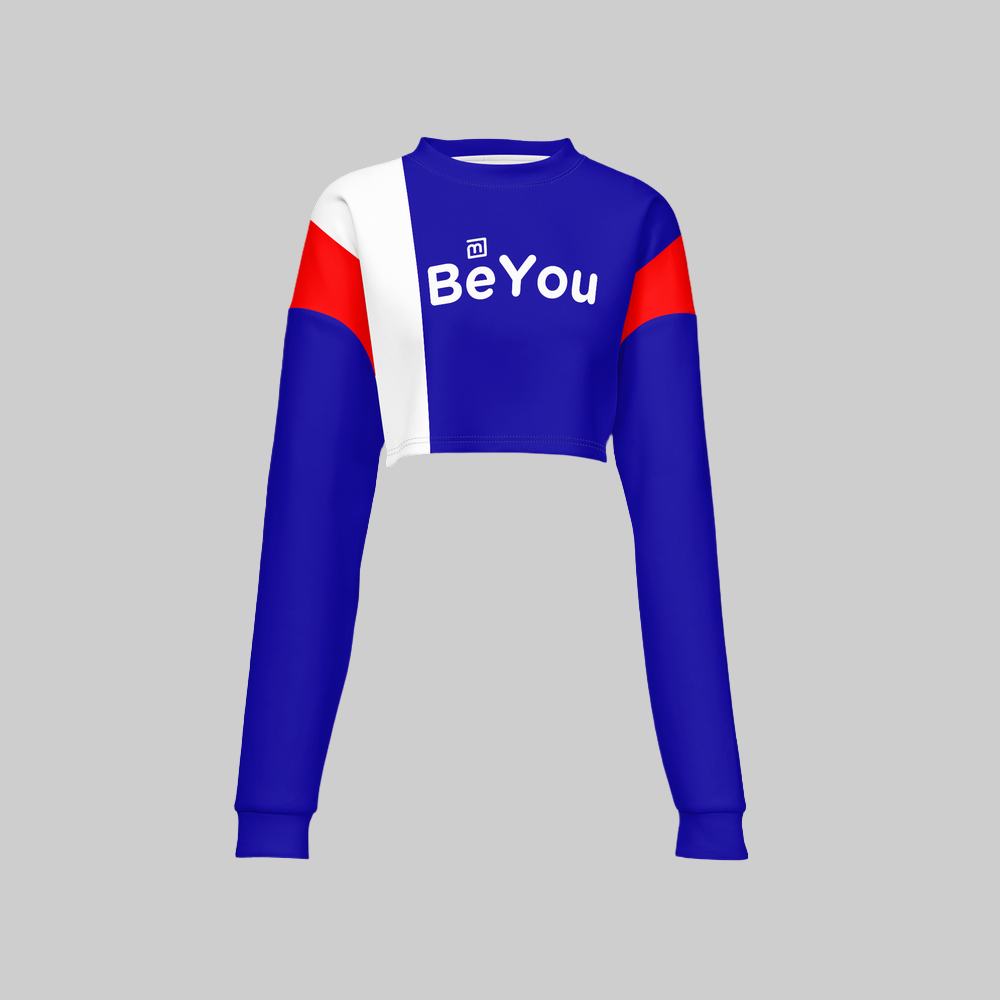 BeYou Blue Mix Cropped Sustainable Crewneck Sweatshirt