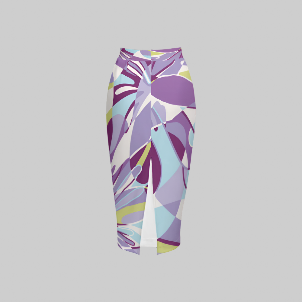 Purple Pastel Motion Women’s Back Split Sustainable Pencil Skirt Knit