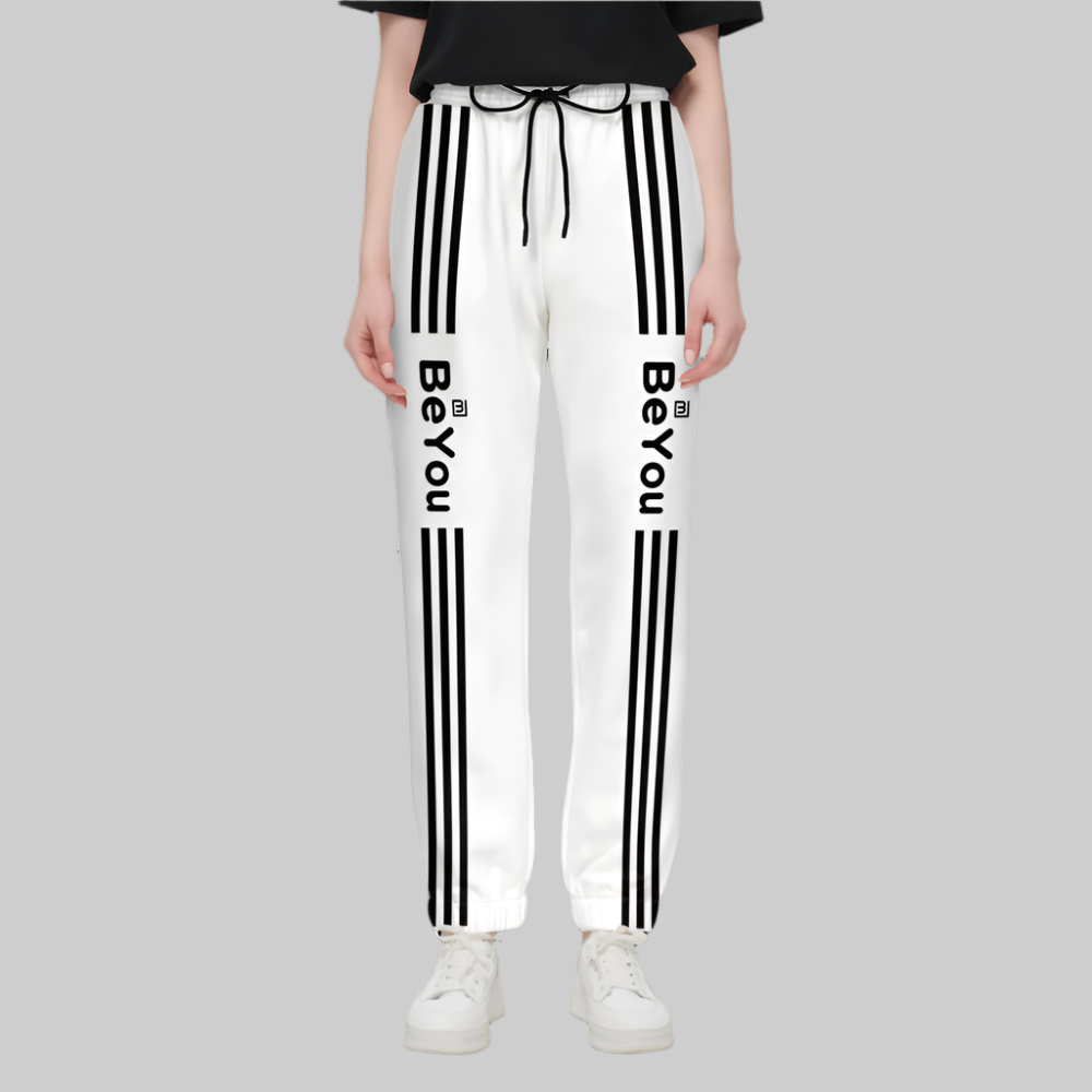 White Vertical Casual Fit Jogging Sustainable Pants