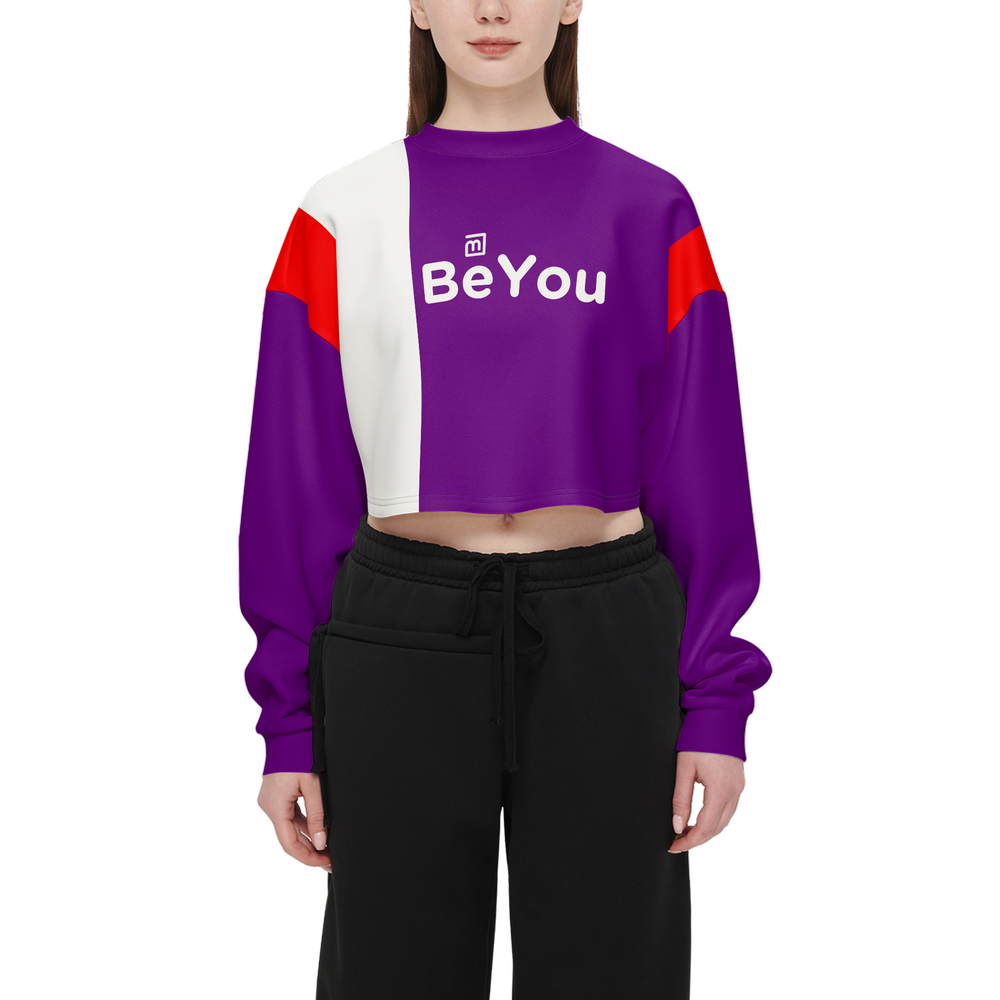 BeYou Purple Mix Cropped Sustainable Crewneck Sweatshirt