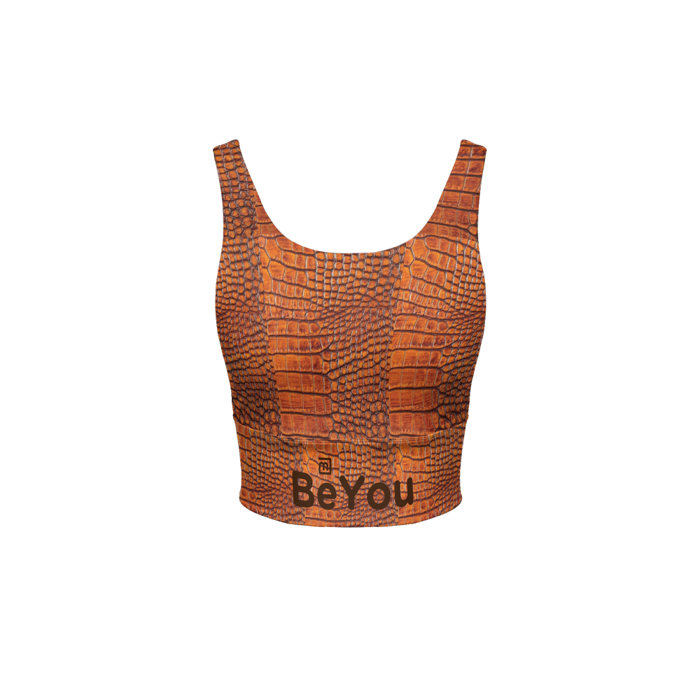 Burnt Orange Crocodile Longline V-Shape-Back Sustainable Sports Bra