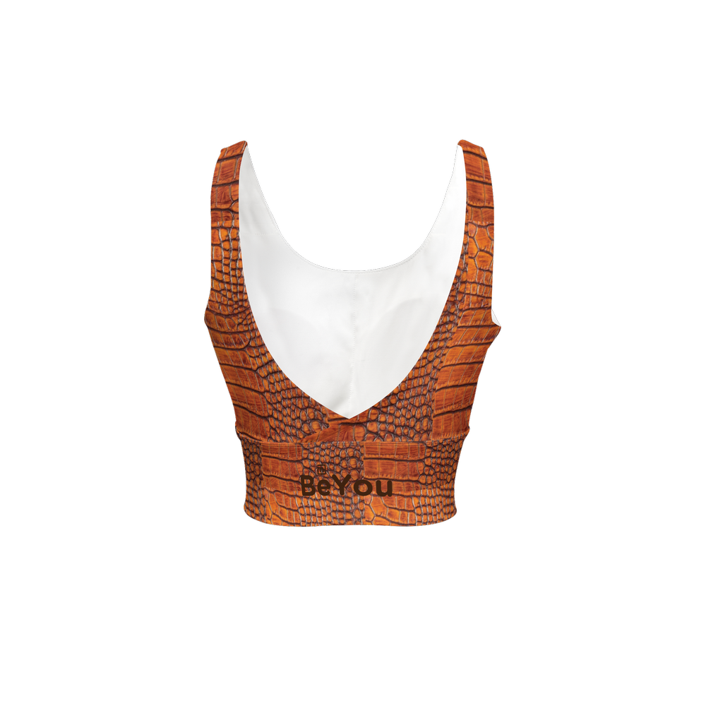 Burnt Orange Crocodile Longline V-Shape-Back Sustainable Sports Bra
