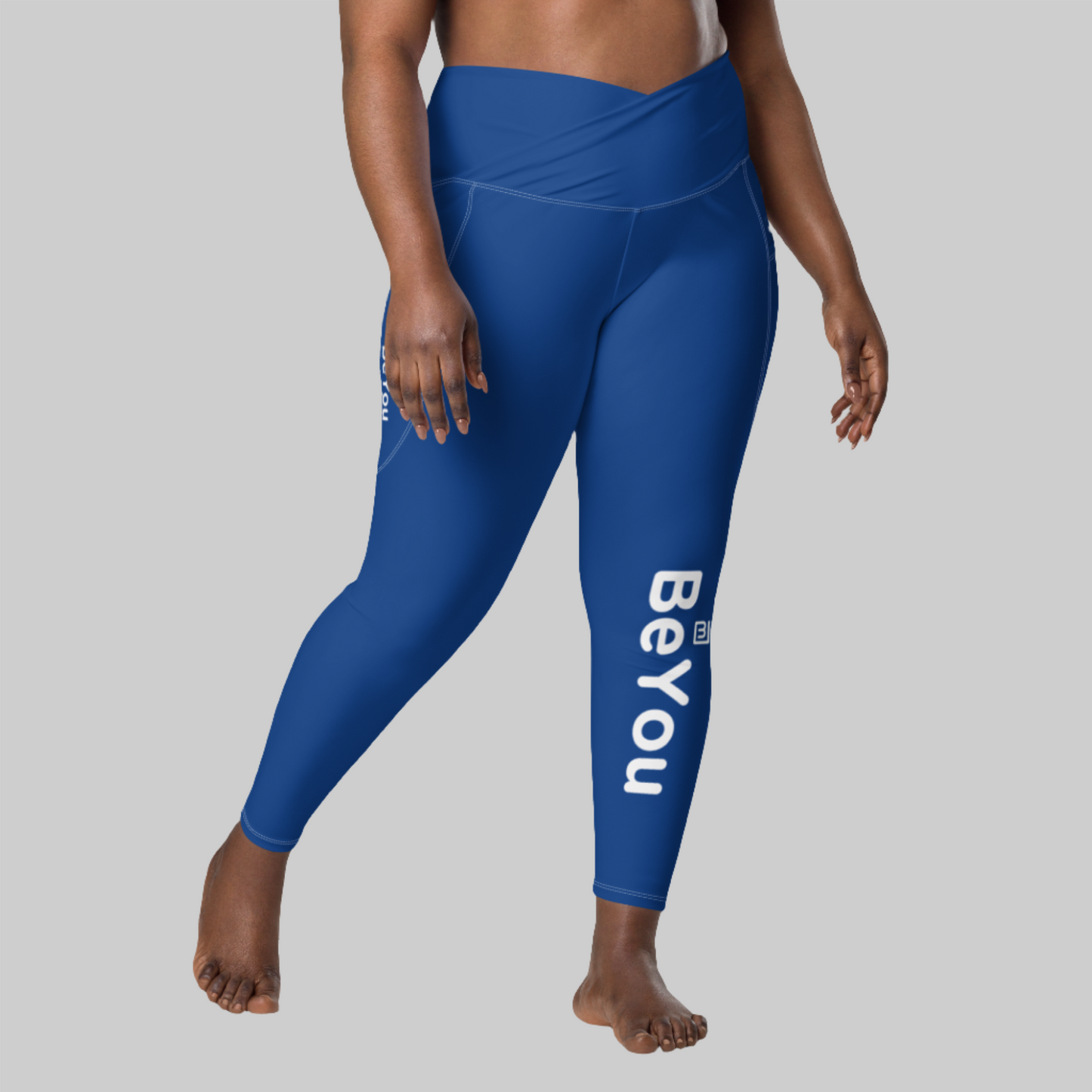 Dark Cerulean Blue Crossover Leggings with Pockets