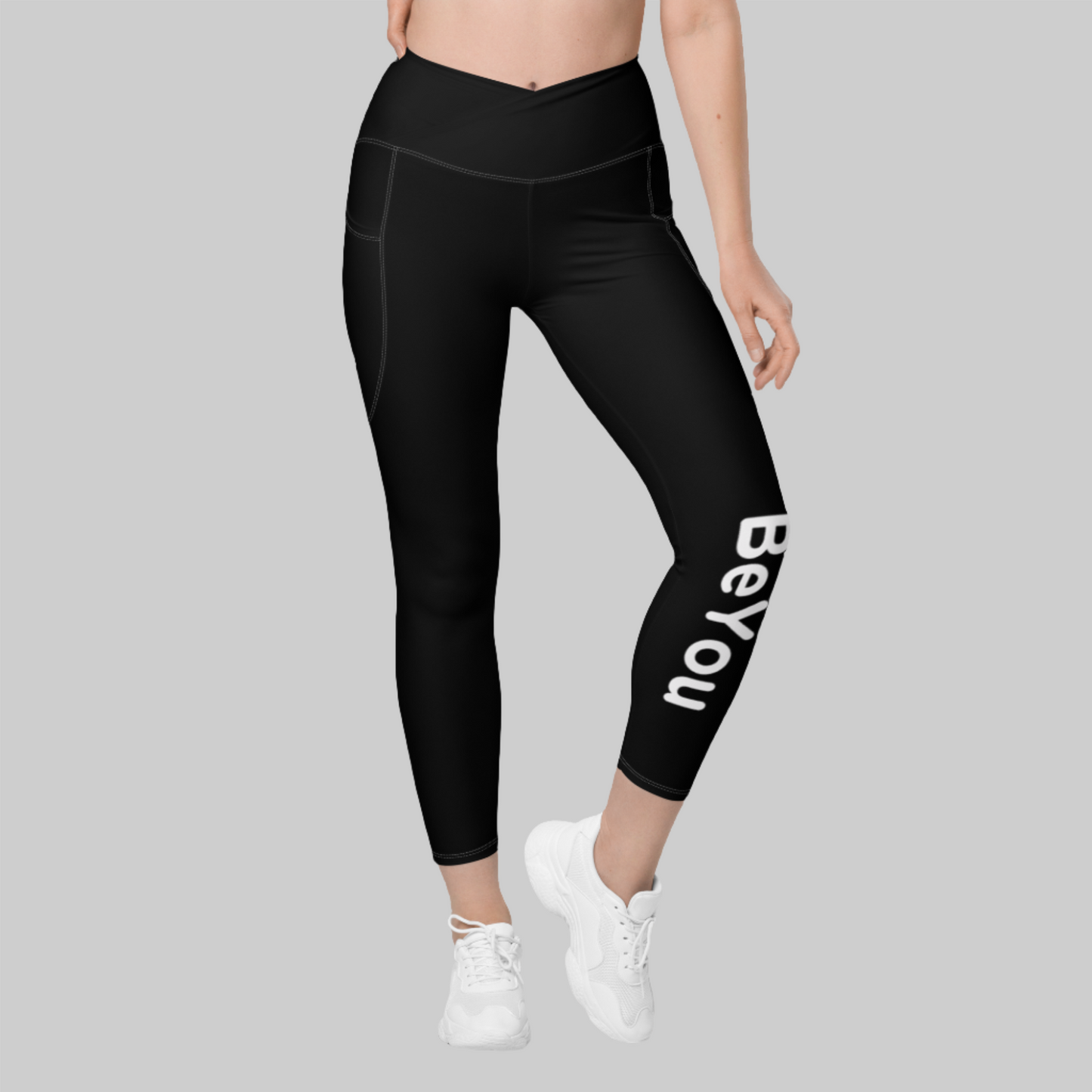 Black Crossover Leggings with Pockets