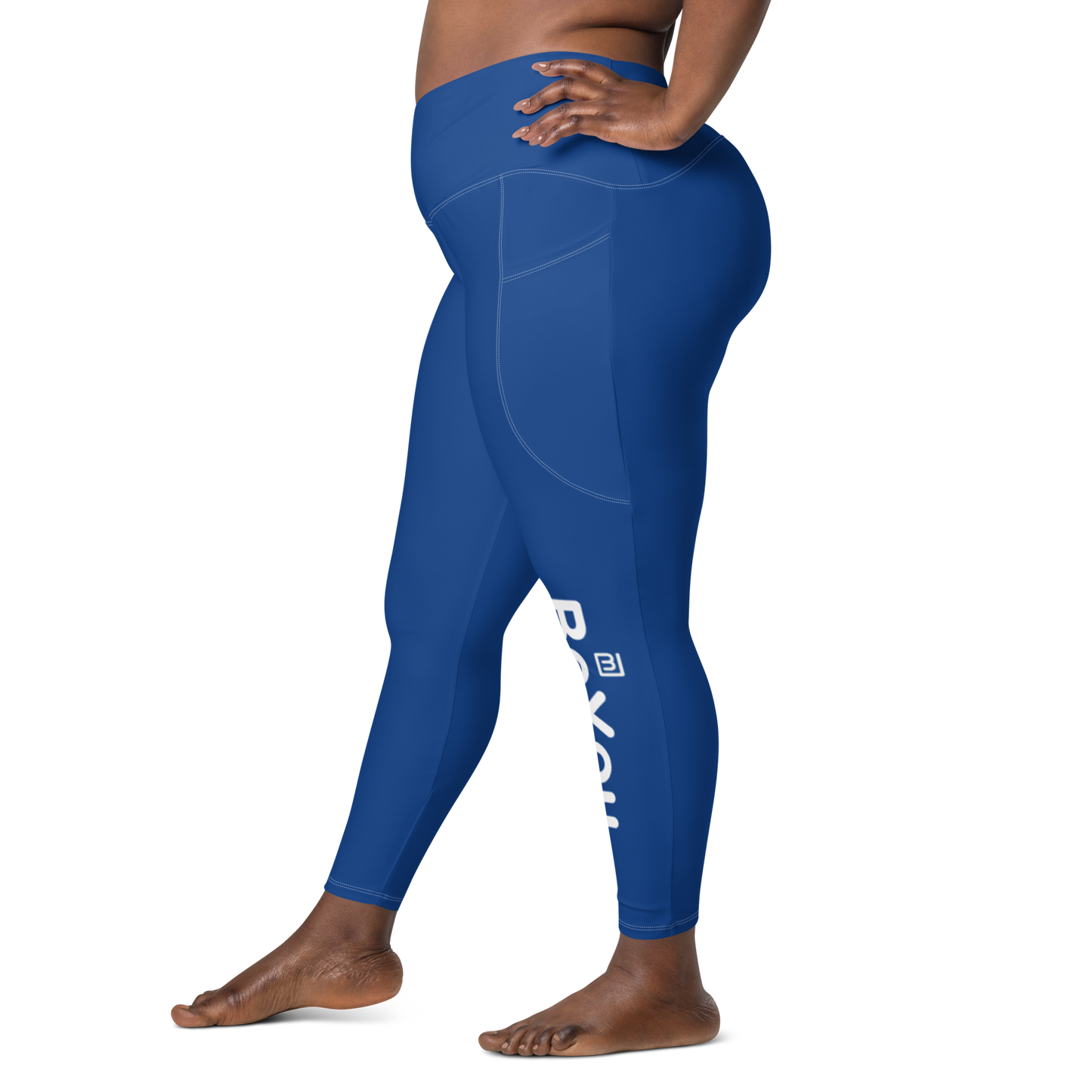 Dark Cerulean Blue Crossover Leggings with Pockets