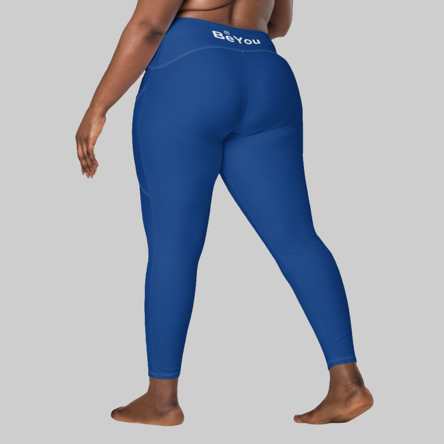 Dark Cerulean Blue Crossover Leggings with Pockets