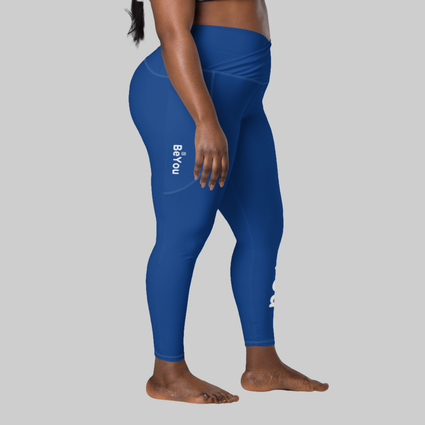 Dark Cerulean Blue Crossover Leggings with Pockets