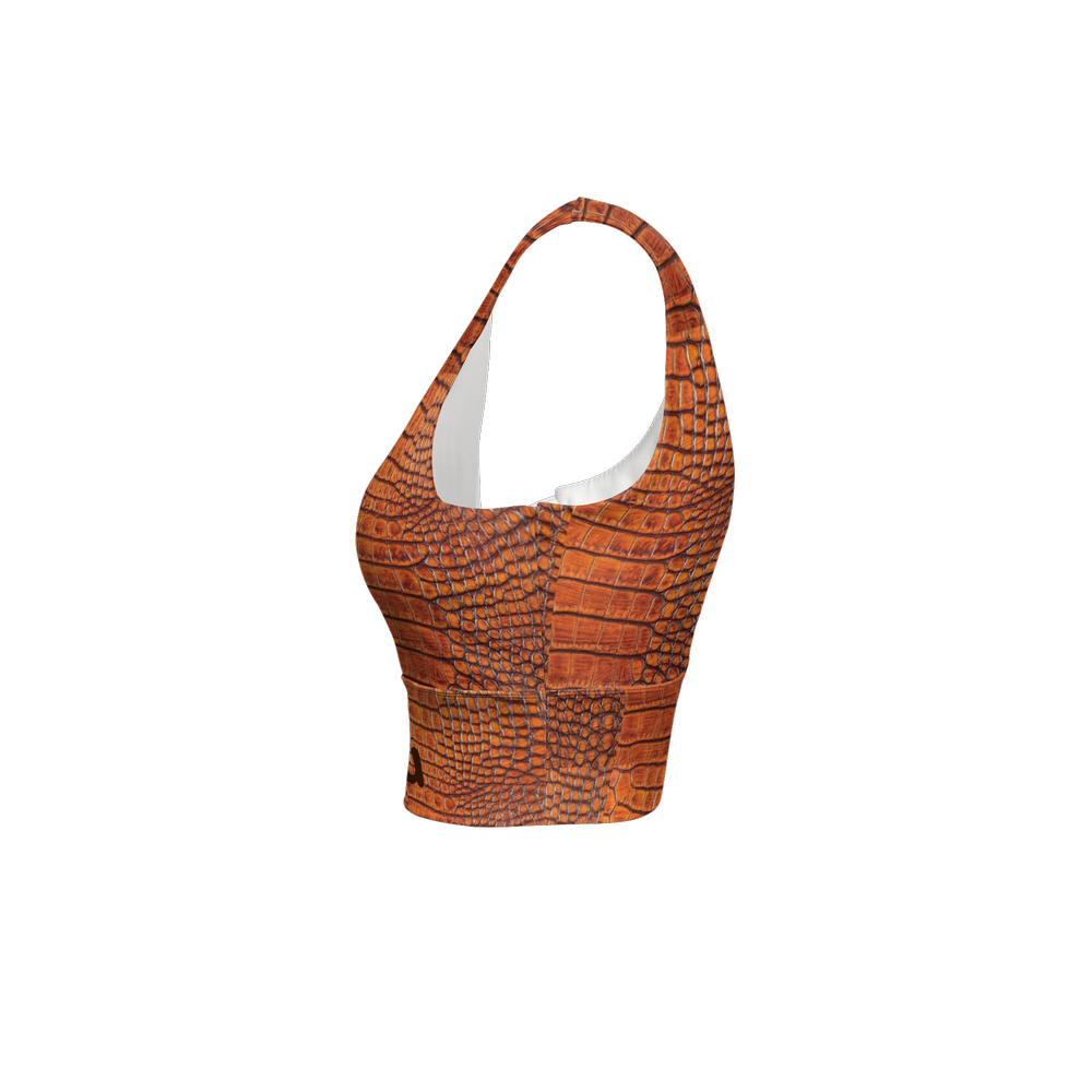 Burnt Orange Crocodile Longline V-Shape-Back Sustainable Sports Bra