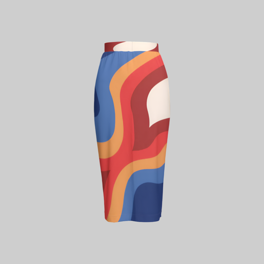 Geometric Puzzle Women’s Back Split Sustainable Pencil Skirt Knit