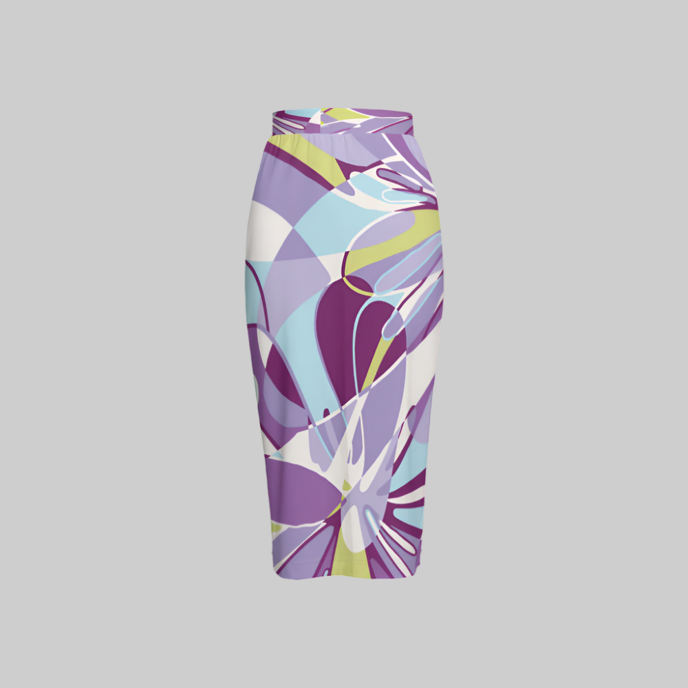 Purple Pastel Motion Women’s Back Split Sustainable Pencil Skirt Knit