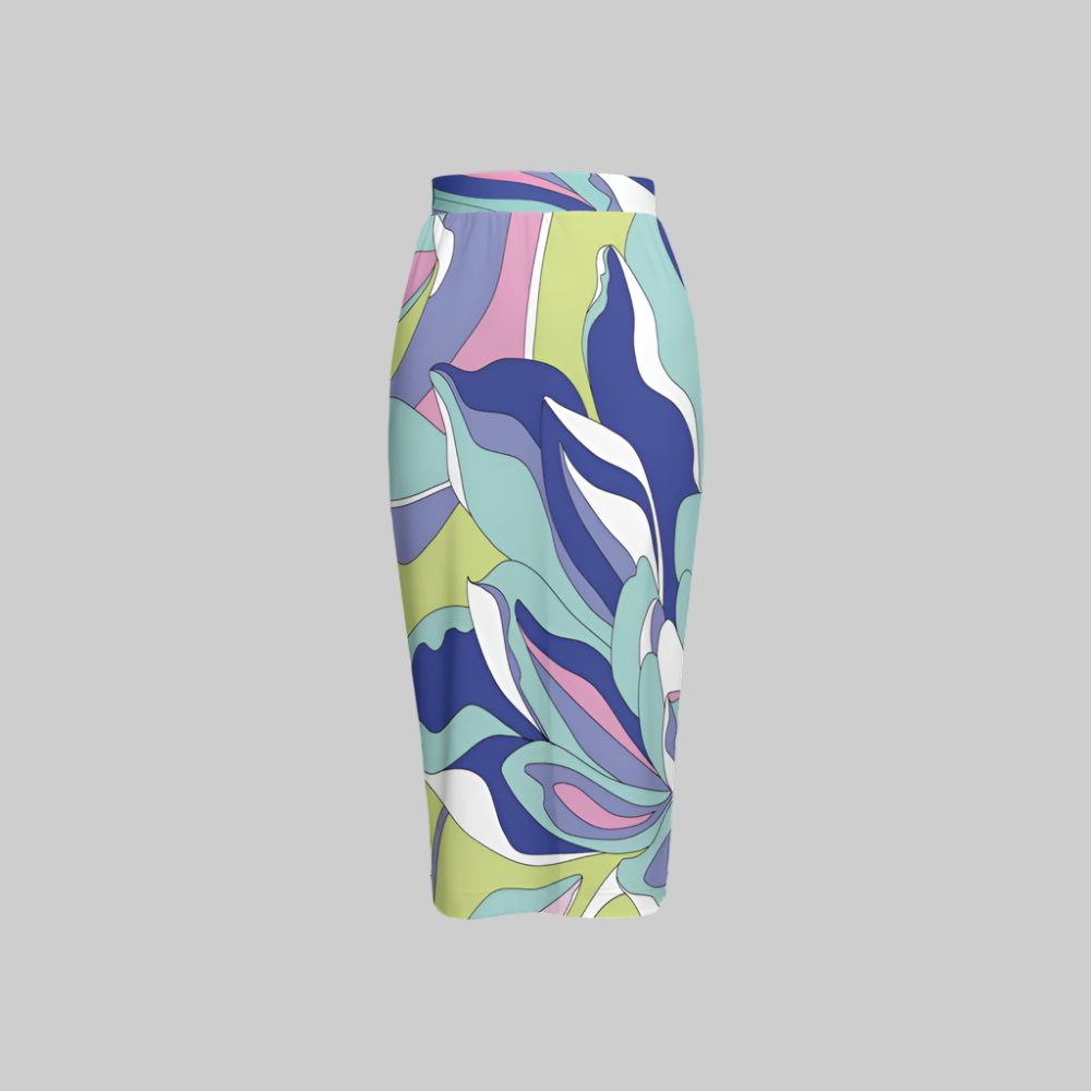 Soft Pastel Motion Women’s Back Split Sustainable Pencil Skirt Knit