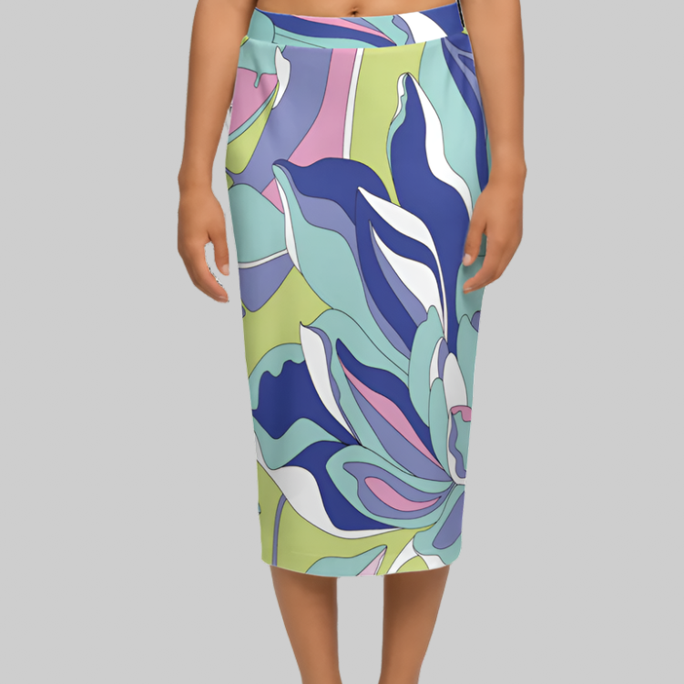 Soft Pastel Motion Women’s Back Split Sustainable Pencil Skirt Knit
