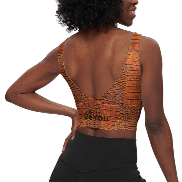 Burnt Orange Crocodile Longline V-Shape-Back Sustainable Sports Bra