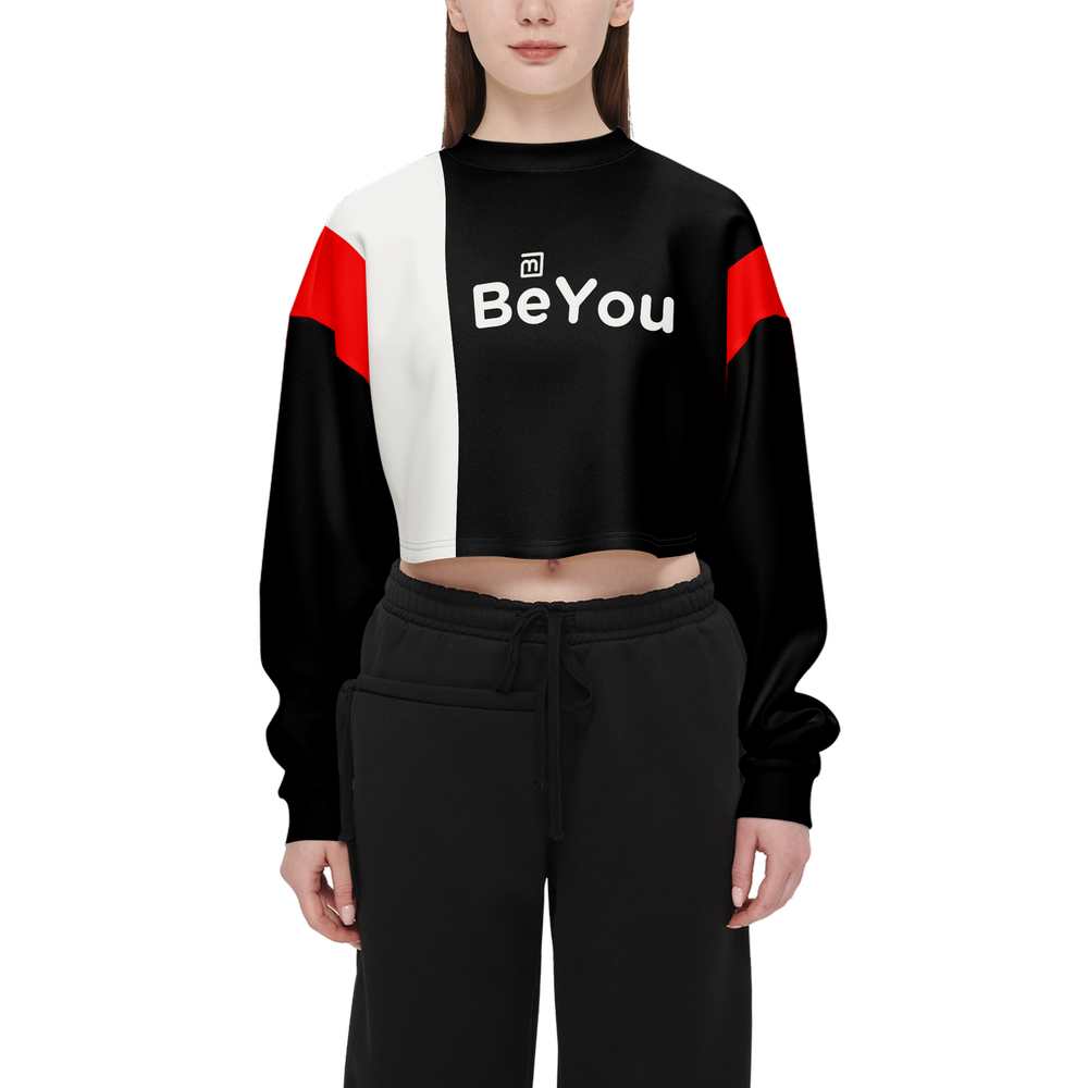 Black Lightening Cropped Crewneck Eco-Friendly Sweatshirt