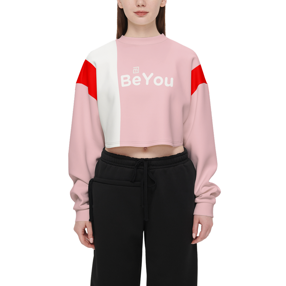 Powder Pink Mix Cropped BeYou Crewneck Eco-Friendly Sweatshirt