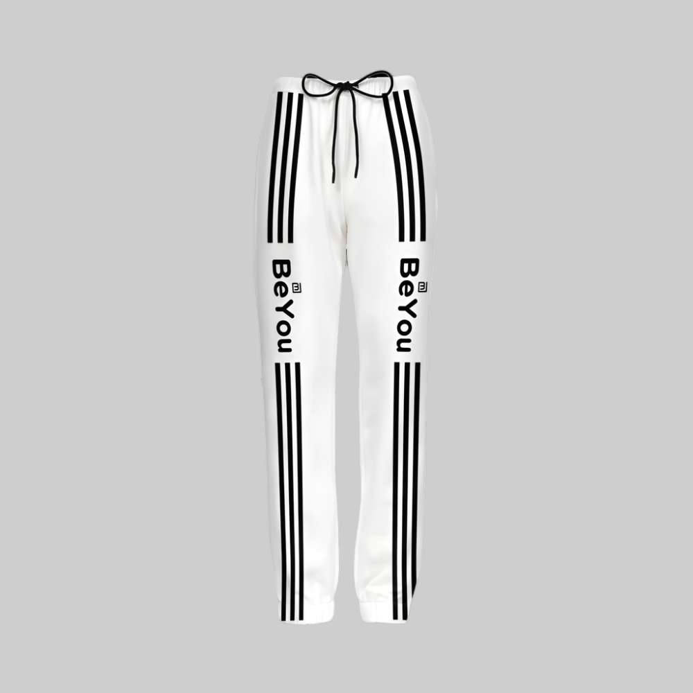 White Vertical Casual Fit Jogging Sustainable Pants