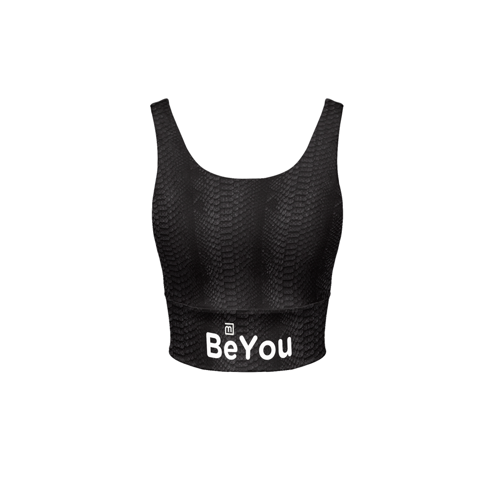 Black Crocodile Longline V-Shape-Back Sustainable Sports Bra