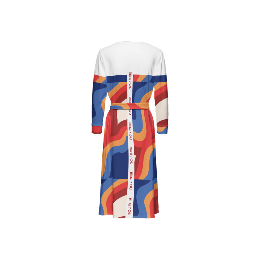 Geometric Puzzle Women's ¾ Sleeve BeYou Back Line Wrap Dress