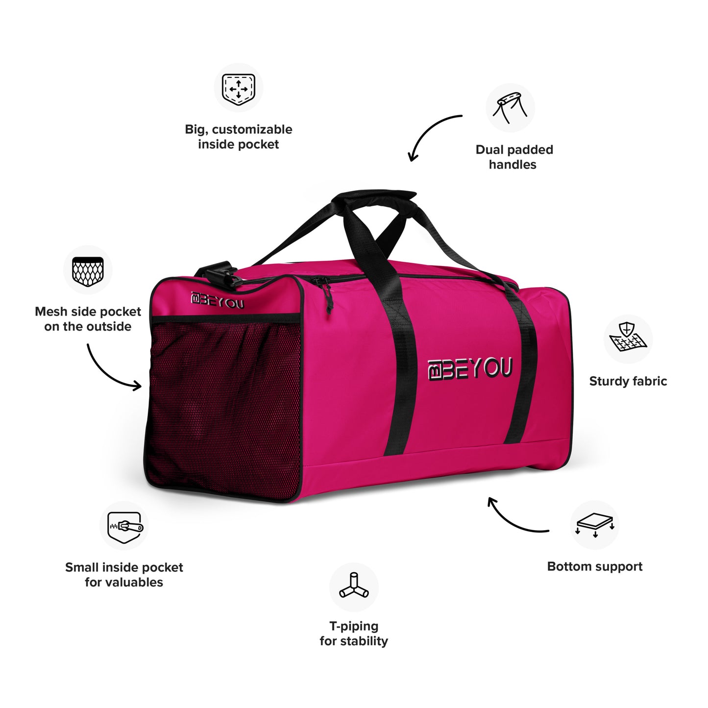 Be-Simple Large Travel Hot Pink Unisex Duffle Bag