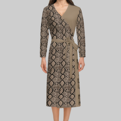 Be-Lux Women’s Recycled Tan Snakeskin Wrap Dress