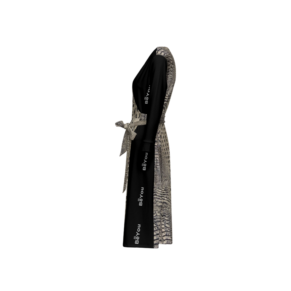 Grey LUX w/ Black Sustainable Crocodile Women’s ¾ Sleeve Wrap Dress