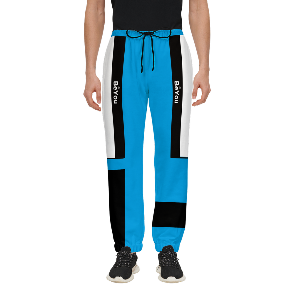 Aqua Blue Patchblock Men Casual Fit Sustainable Jogging Pants
