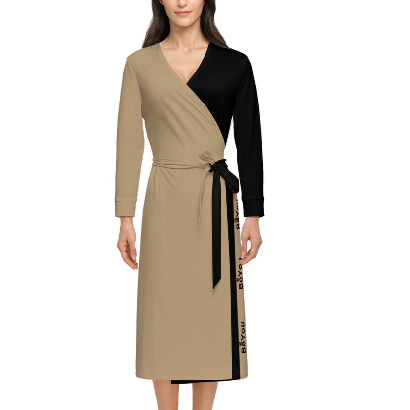 Eco Earth Tan Women’s ¾ Sleeve Sustainable Wrap Dress